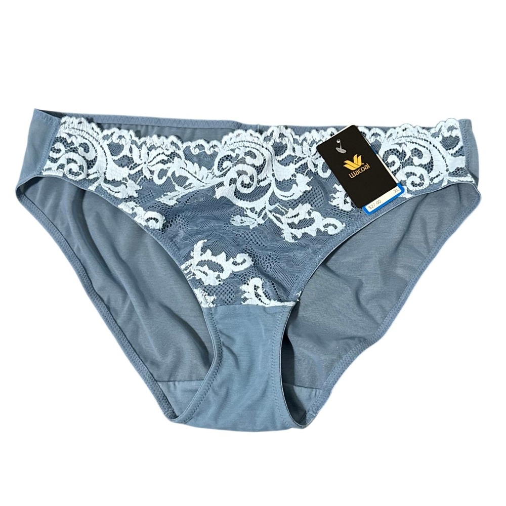Wacoal Womens Lace Bikini Panties Blue Gray White Floral 843322‎ Size XL NEW